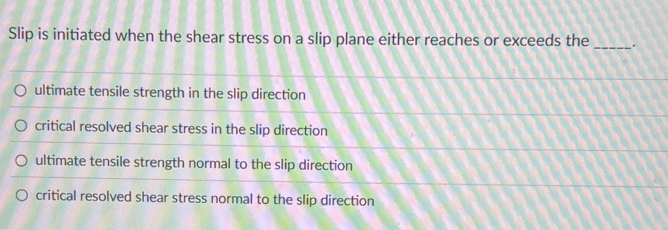Slip is initiated when the shear stress on a slip