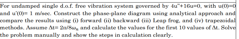For undamped single d . o . f . free vibration
