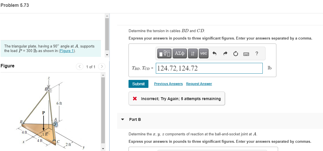 Problem 5 . 7 3 The triangular plate, having a \