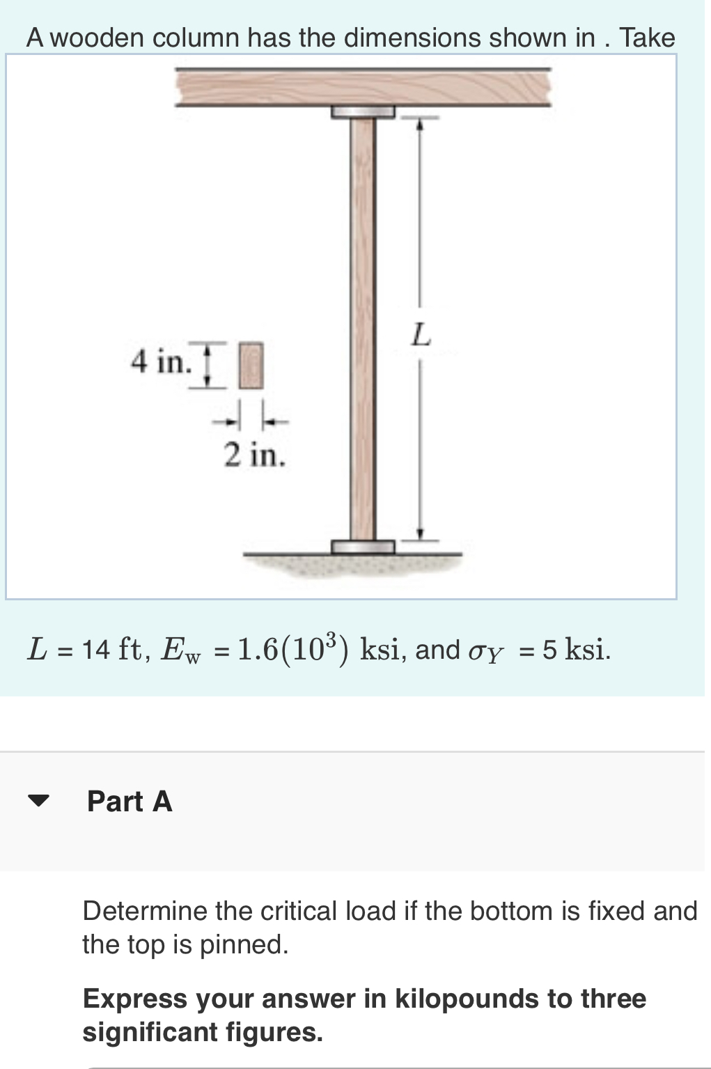 A wooden column has the dimensions shown in .
