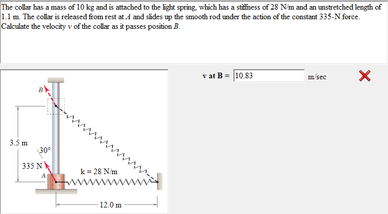 The collar has a mass of 1 0 kg and is attached