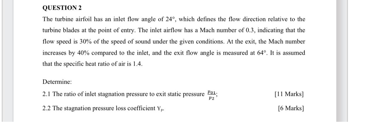 QUESTION 2 The turbine airfoil has an inlet flow