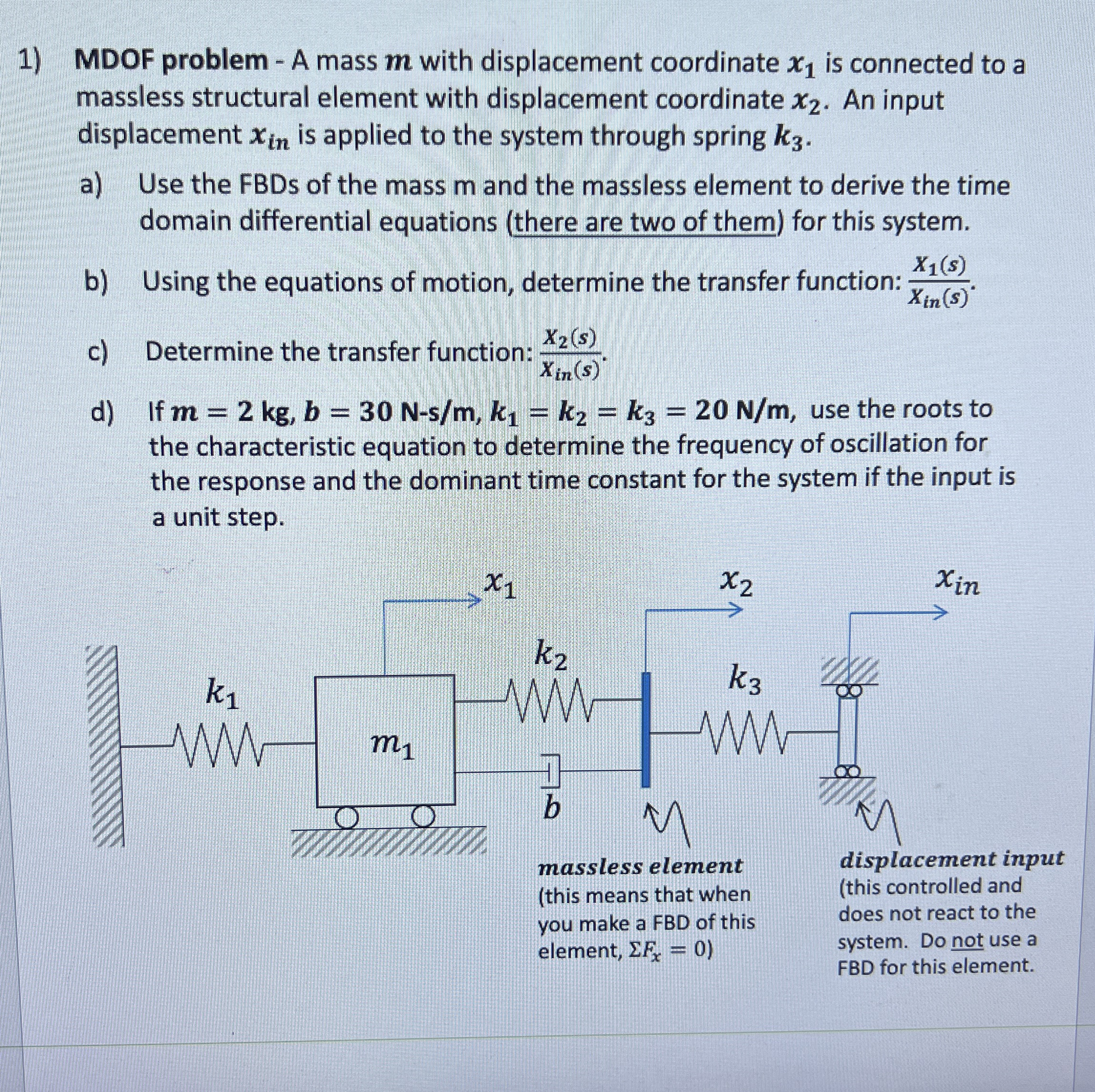 A mass m with displacement coordinate x 1 is