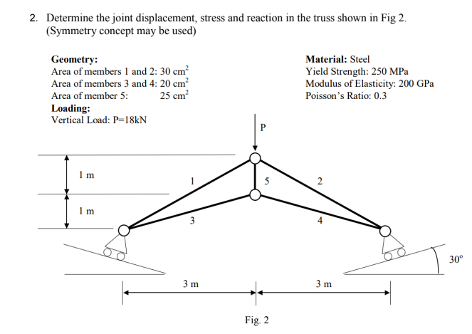 Determine the joint displacement, stress and