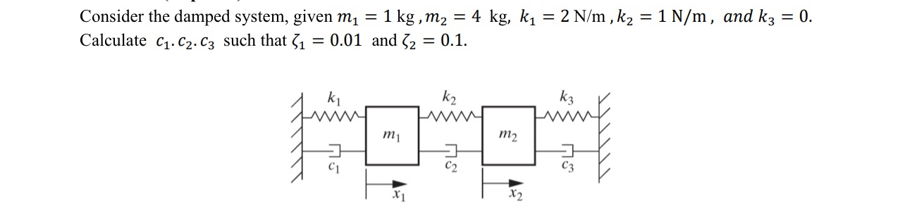 Consider the damped system, given m 1 = 1 k g , m