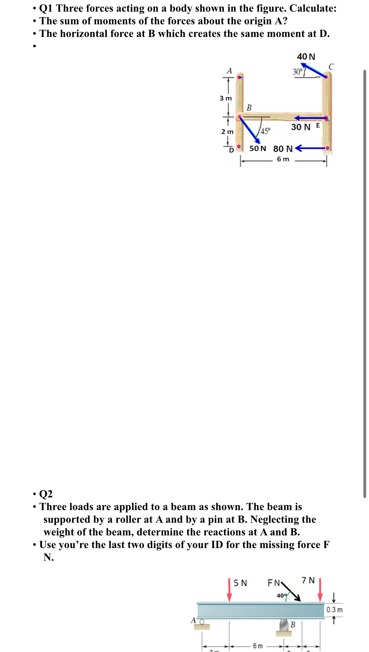 Q 1 Three forces acting on a body shown in the