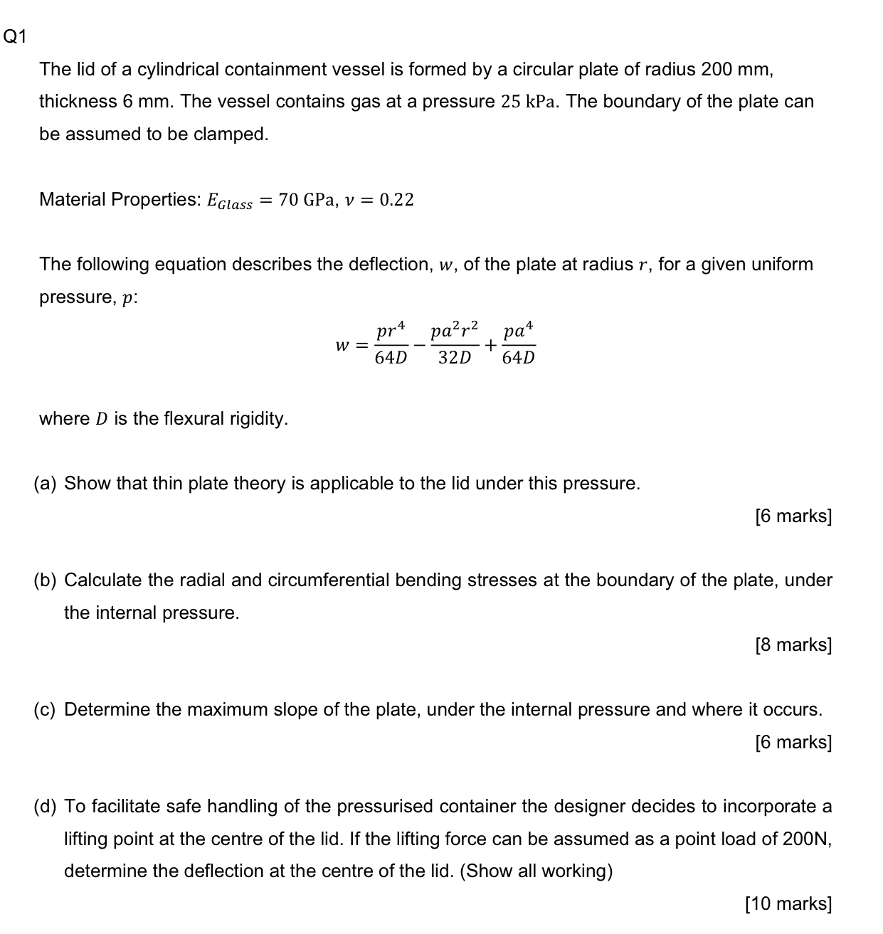 Q 1 The lid of a cylindrical containment vessel