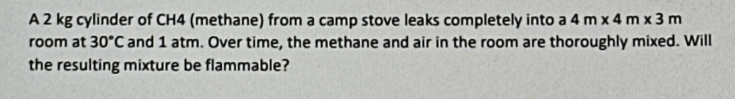A 2 kg cylinder of CH 4 ( methane ) from a camp