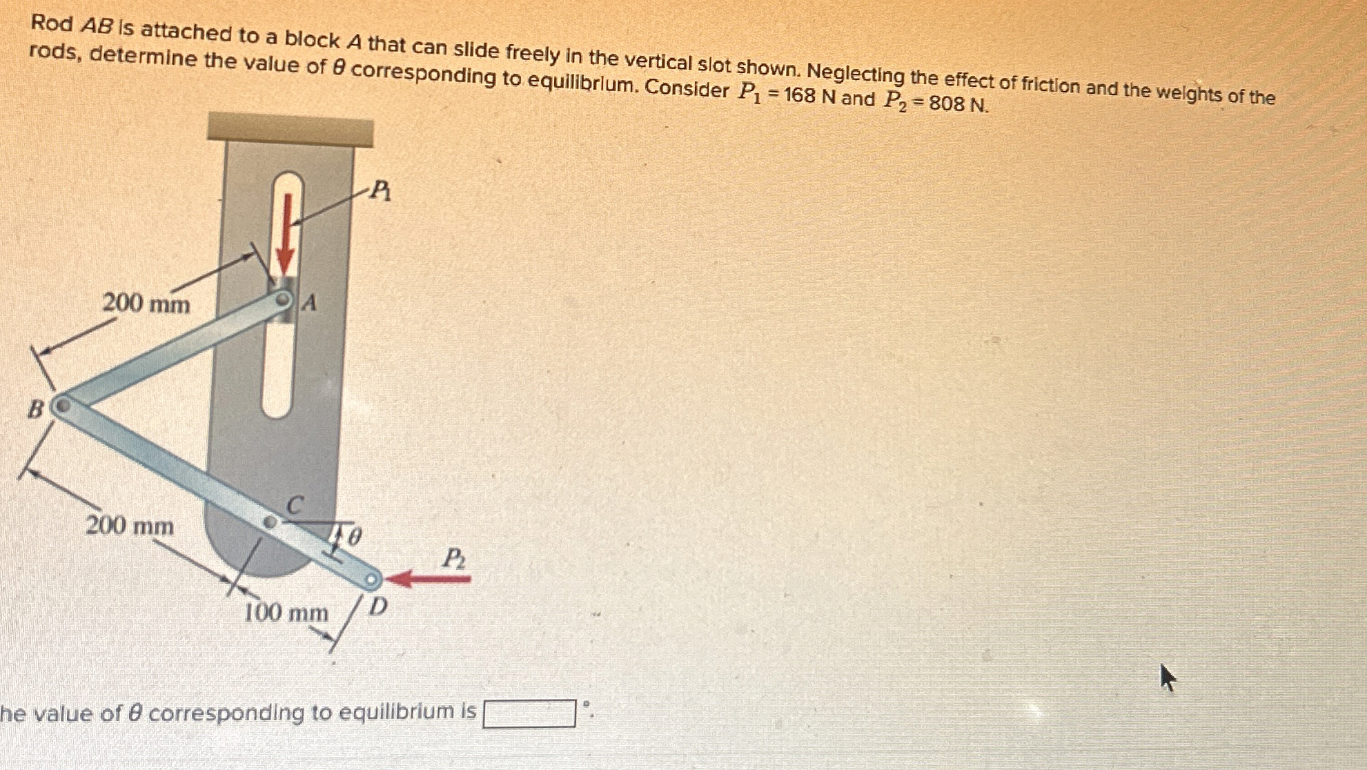 Rod A B is attached to a block A that can slide