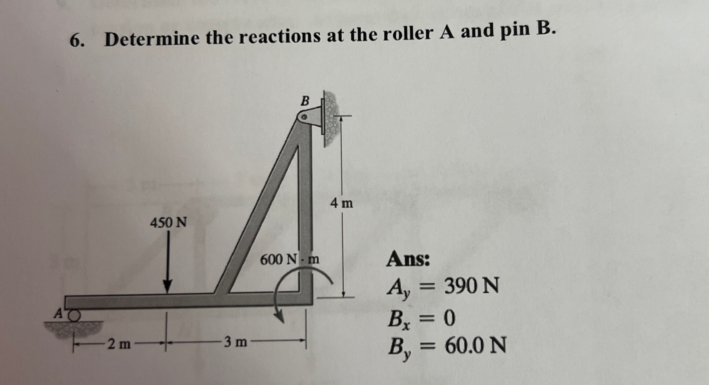 Determine the reactions at the roller A and n B .