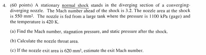 4 . ( 6 0 points ) A stationary normal shock