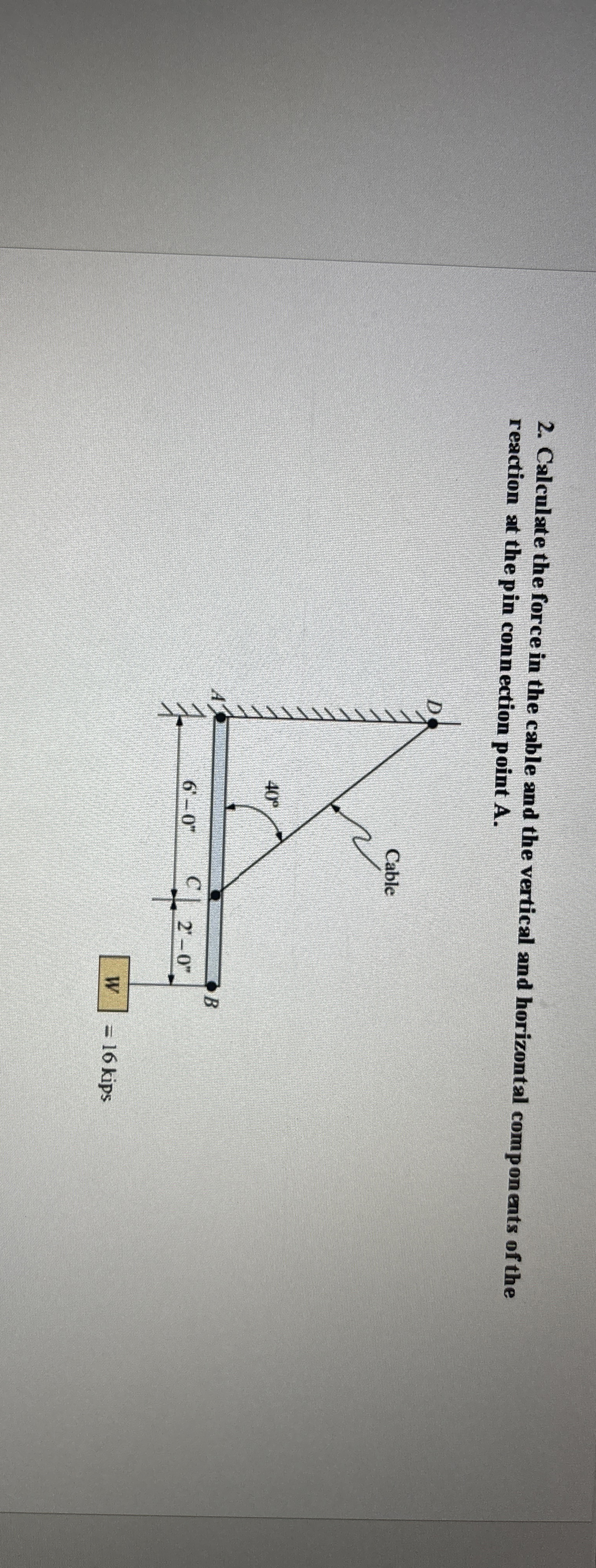 Calculate the force in the cable and the vertical