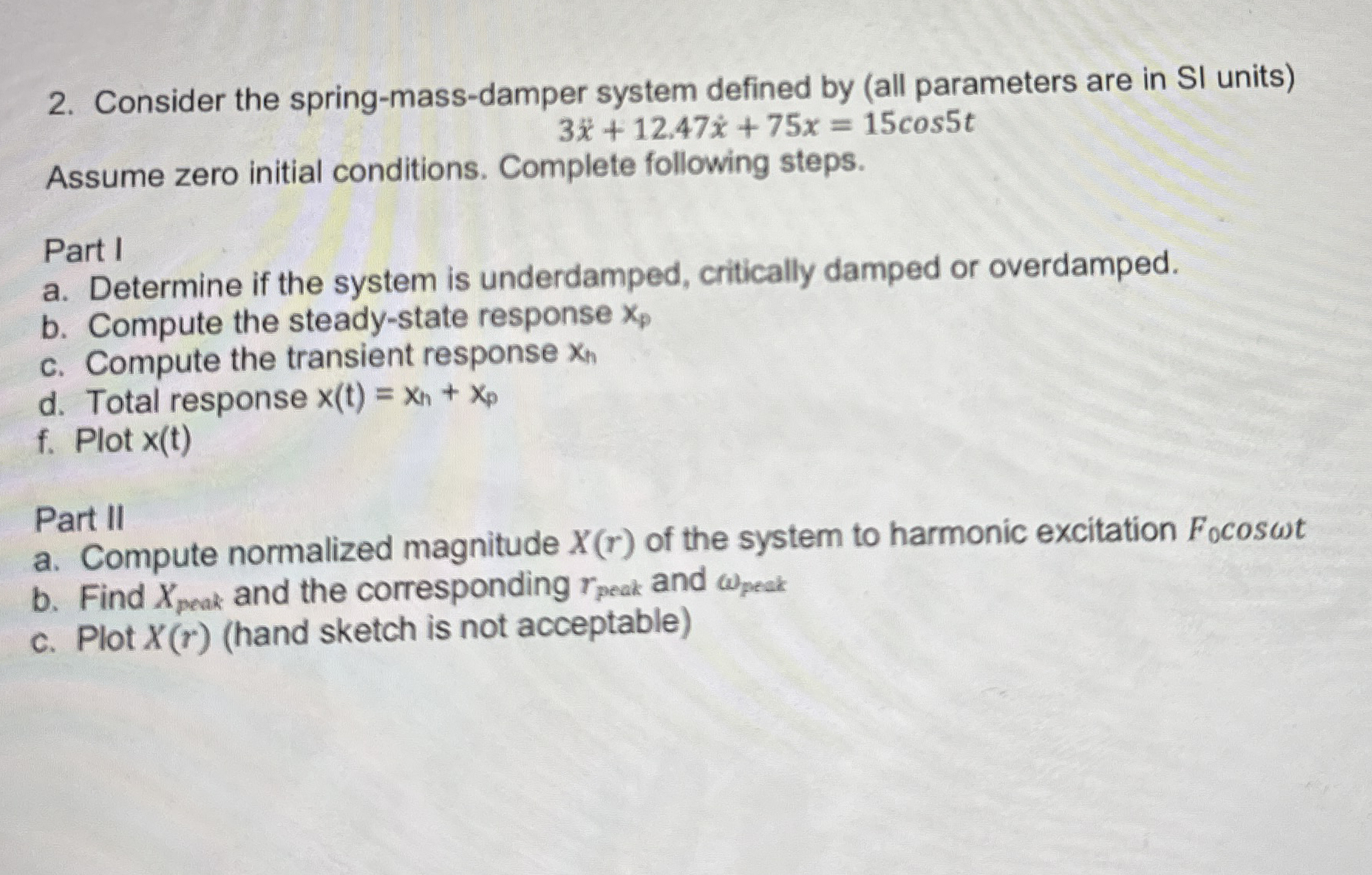 Consider the spring - mass - damper system