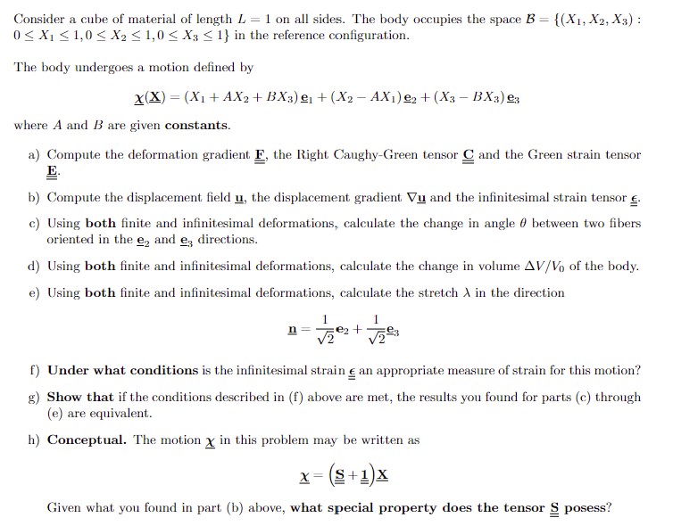 Consider a cube of material of length L = 1 on