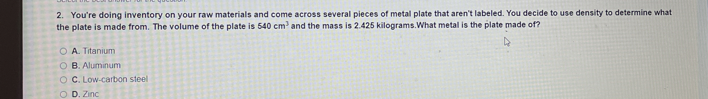 You're doing inventory on your raw materials and