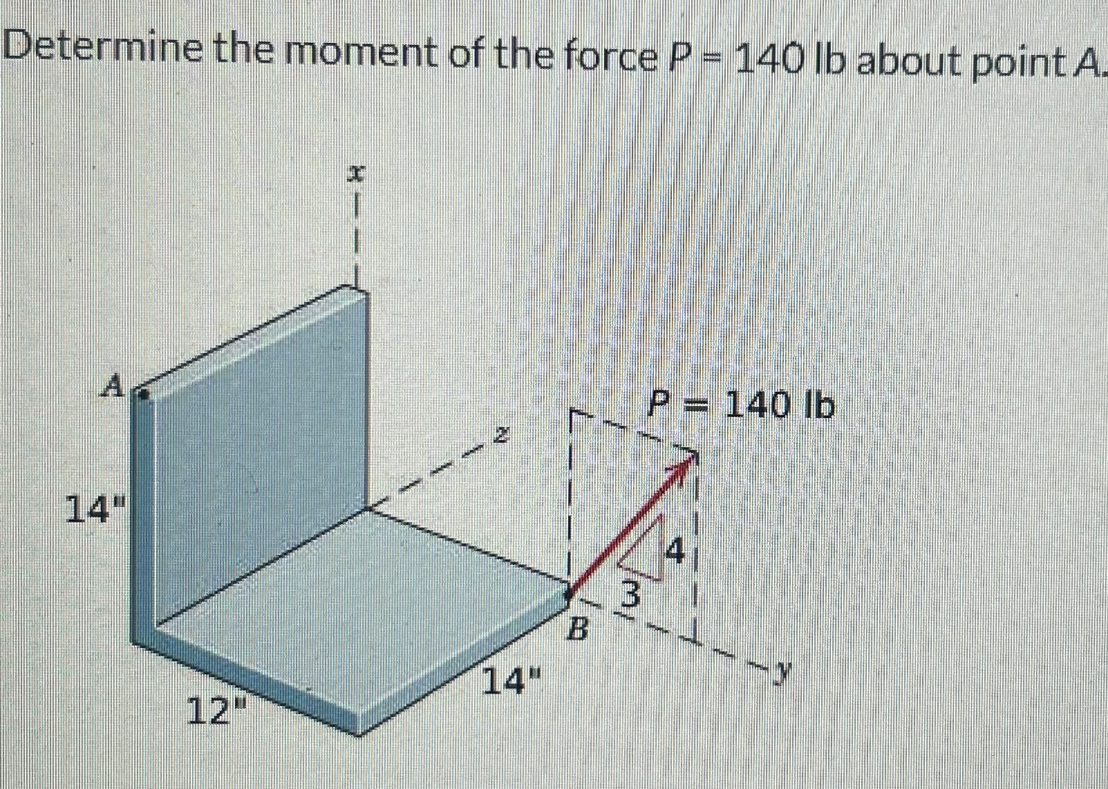Determine the moment of the force P = 1 4 0 l b