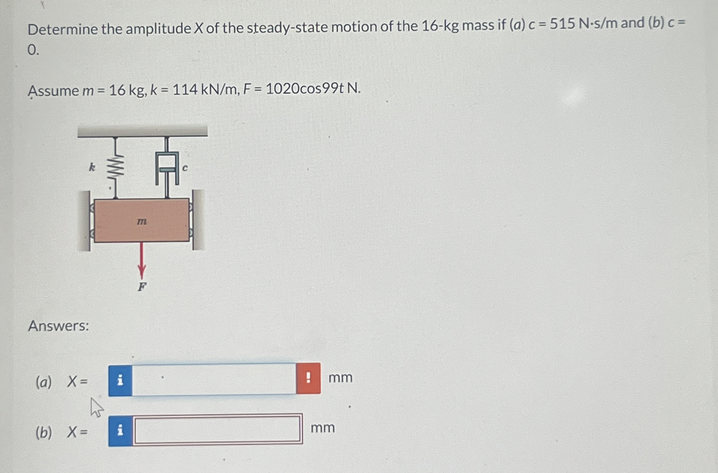 Determine the amplitude x of the s . teady -