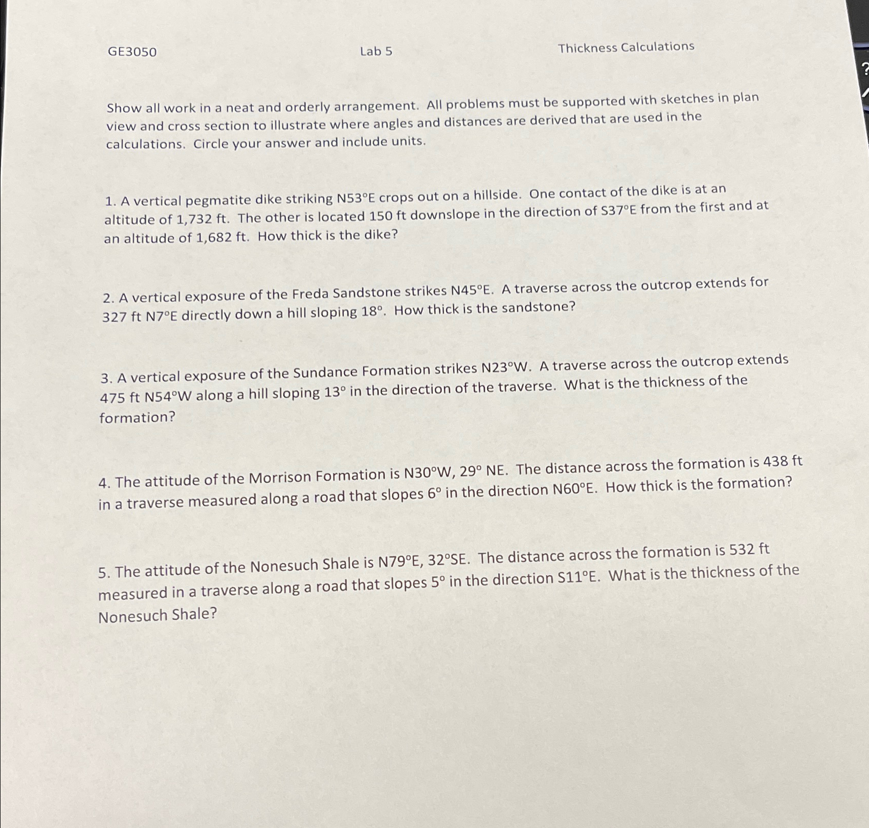 GE 3 0 5 0 Lab 5 Thickness Calculations Show all
