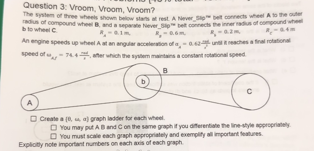 The system of three wheels shown below starts at