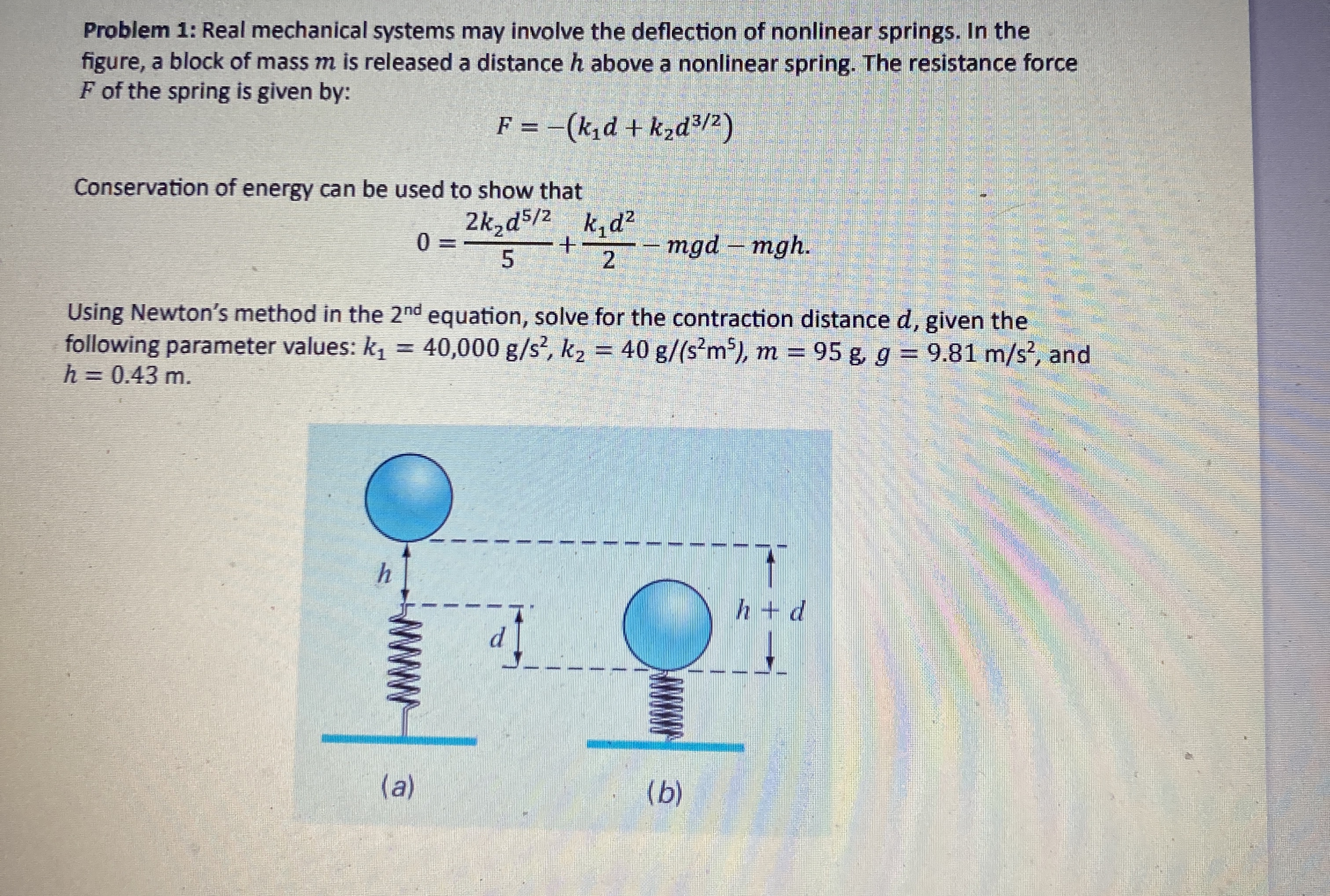 Problem 1 : Real mechanical systems may involve