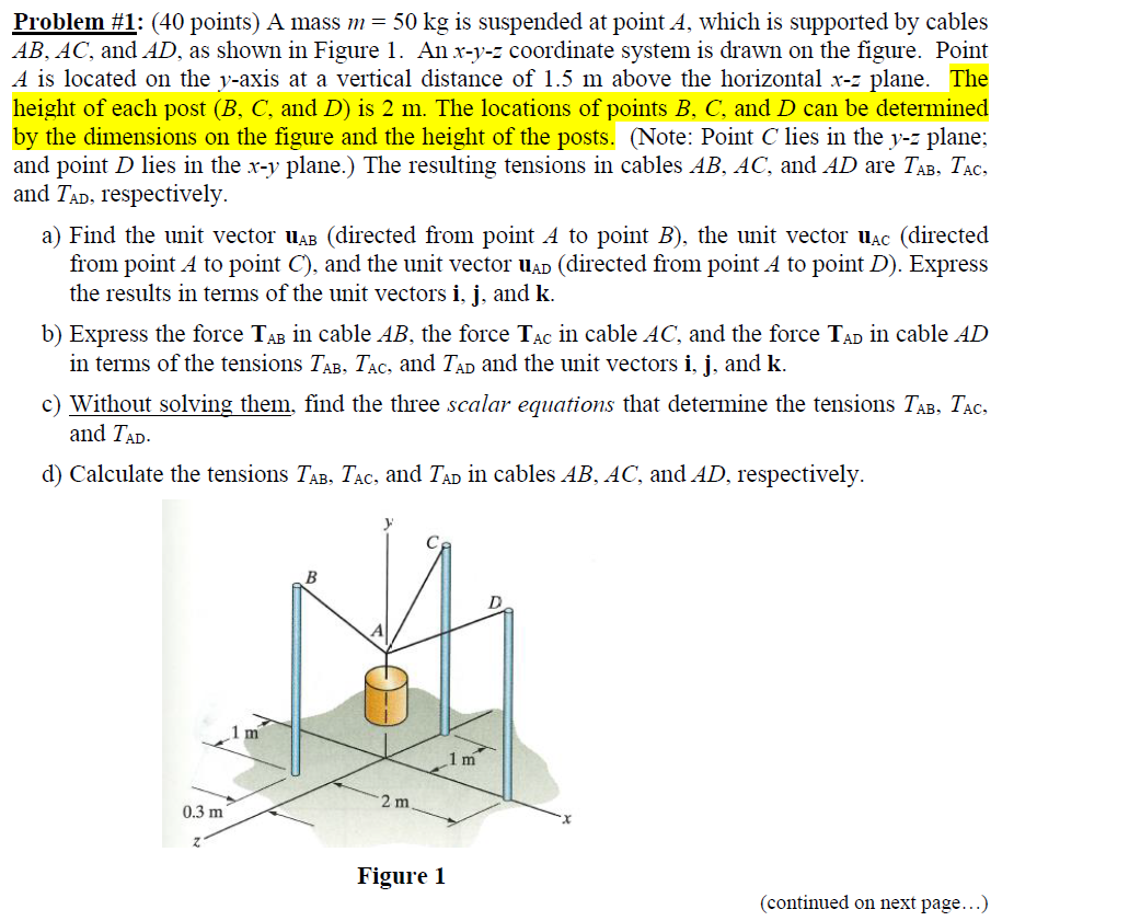Problem # 1 : ( 4 0 points ) A mass m = 5 0 k g