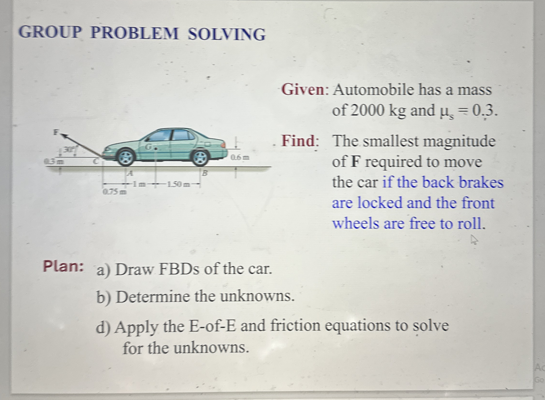 GROUP PROBLEM SOLVING Given: Automobile has a