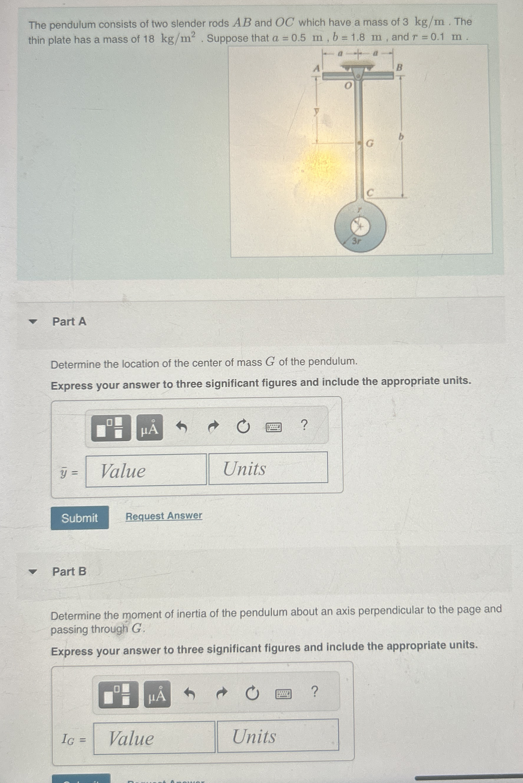 The pendulum consists of two slender rods A B and