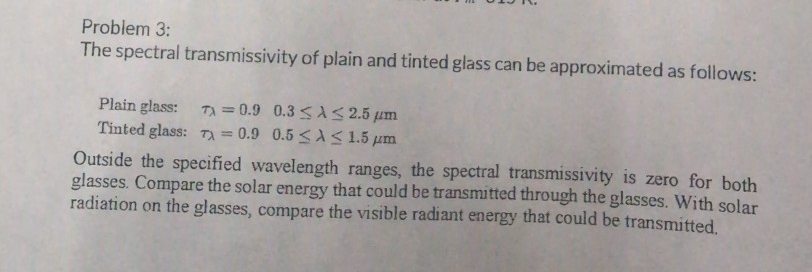 Problem 3 : The spectral transmissivity of plain