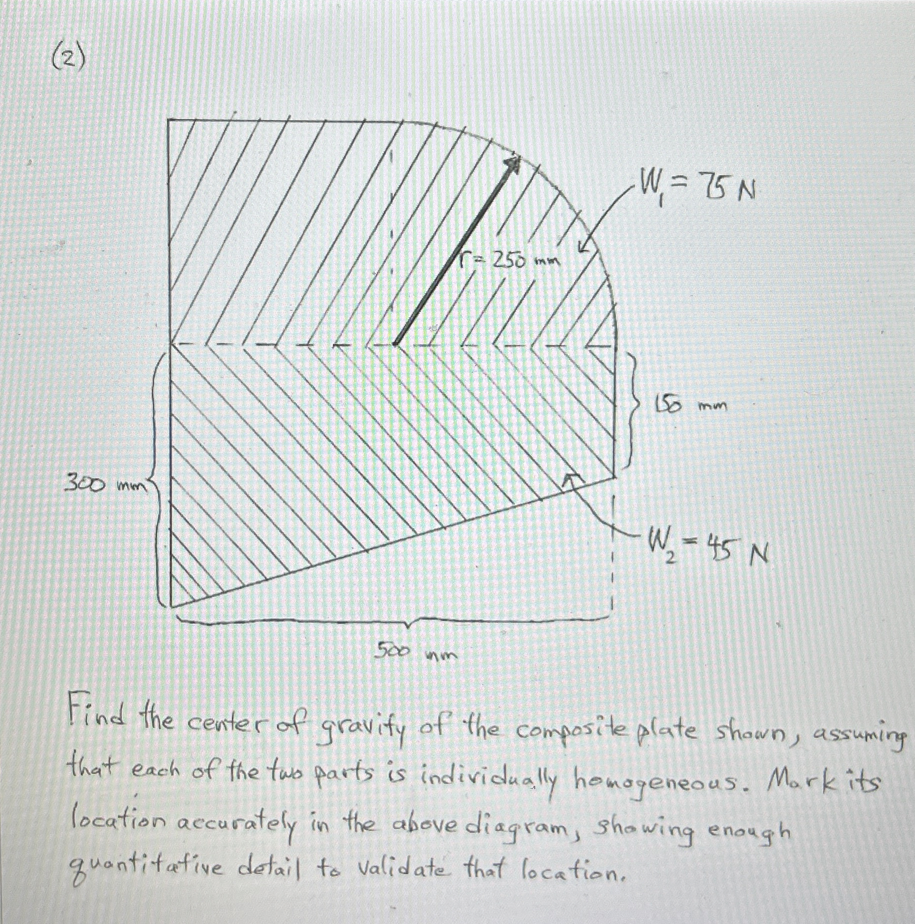 ( 2 ) Find the center of gravify of the composite