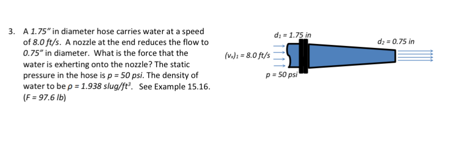 A 1 . 7 5 ' ' in diameter hose carries water at a