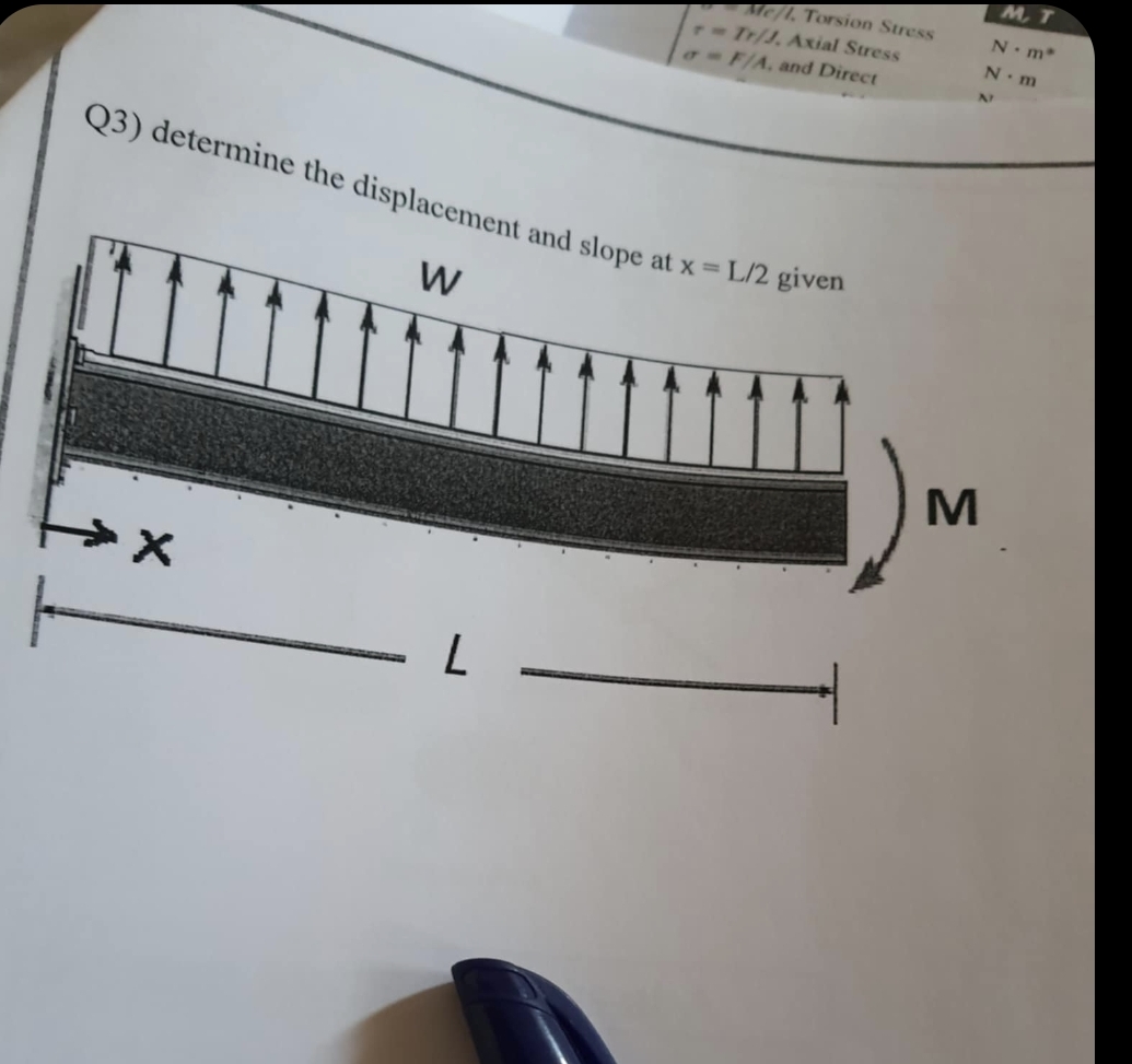 Q 3 ) determine the displacement and slope at x =