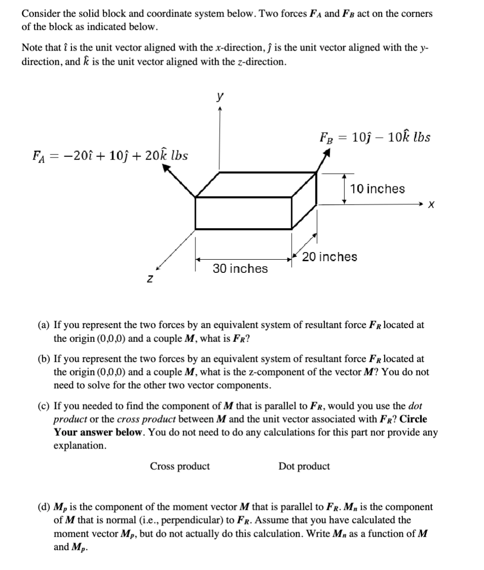 Consider the solid block and coordinate system