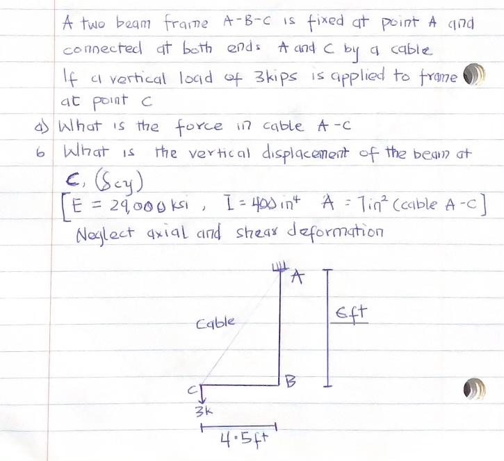 A two beam frame A - B - C is fixed at point A