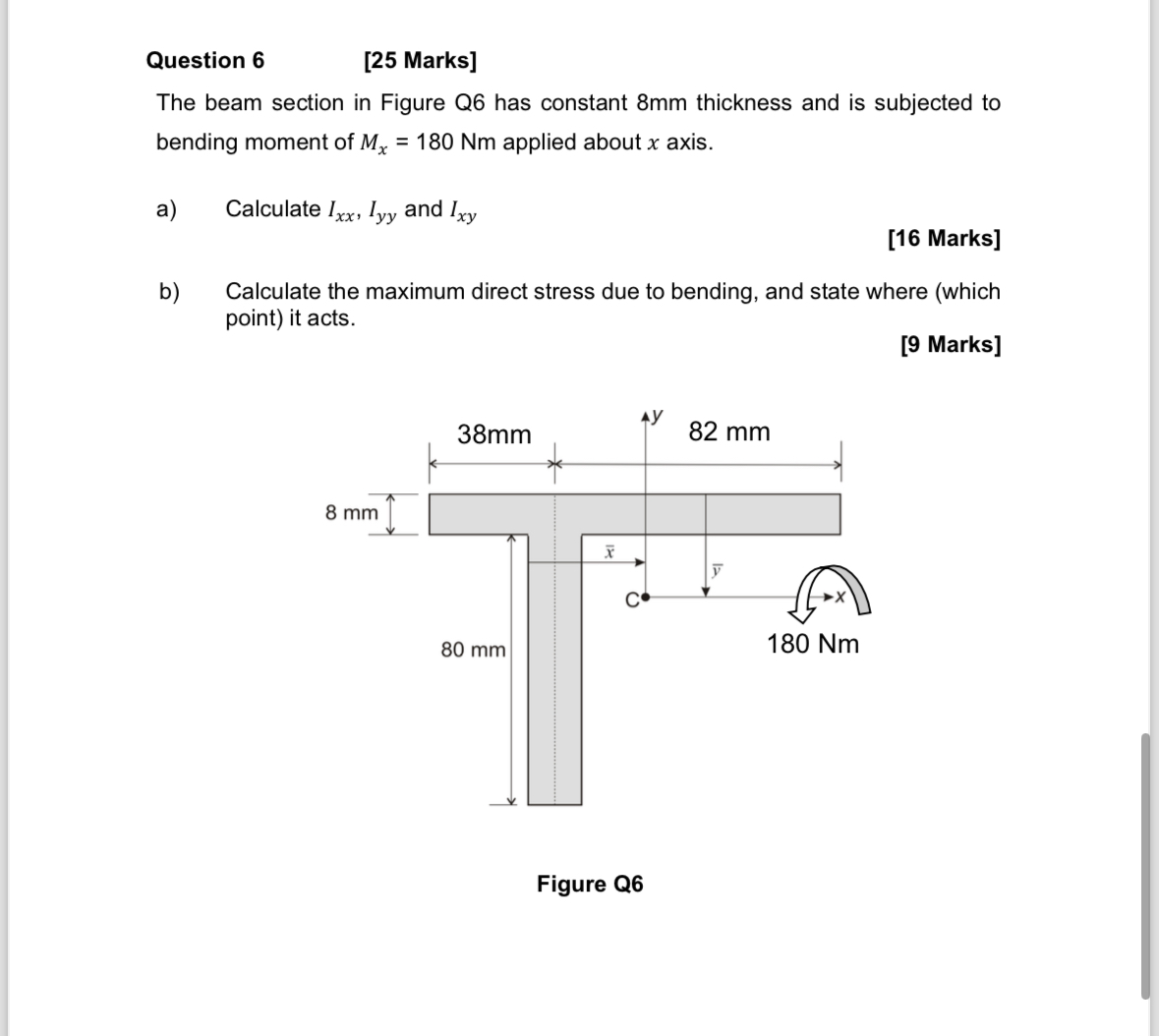Question 6 [ 2 5 Marks ] The beam section in