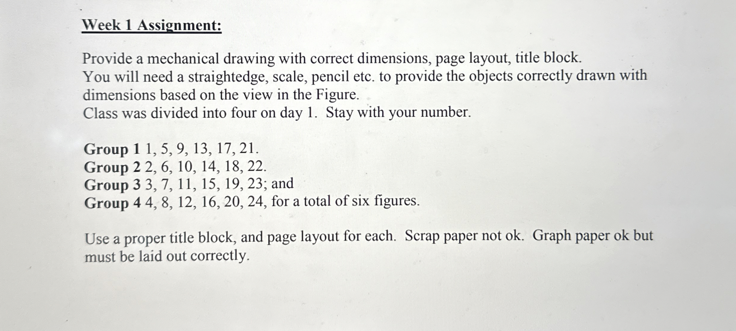 Week 1 Assignment: Provide a mechanical drawing