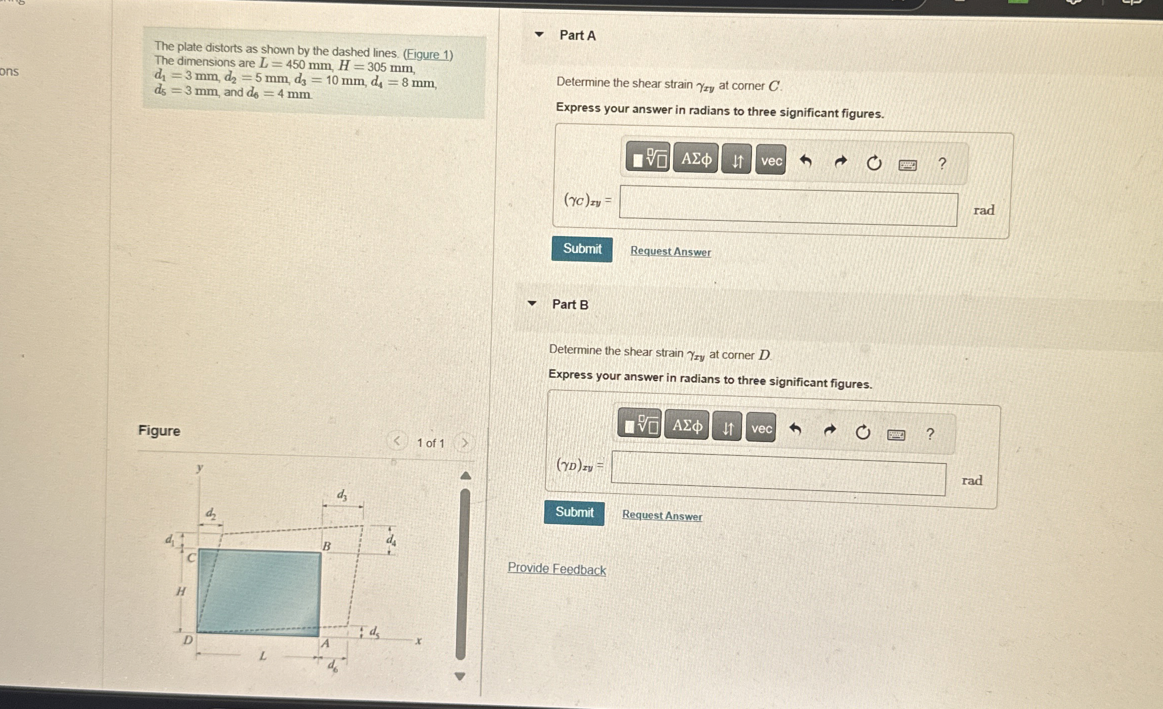 The plate distorts as shown by the dashed lines.