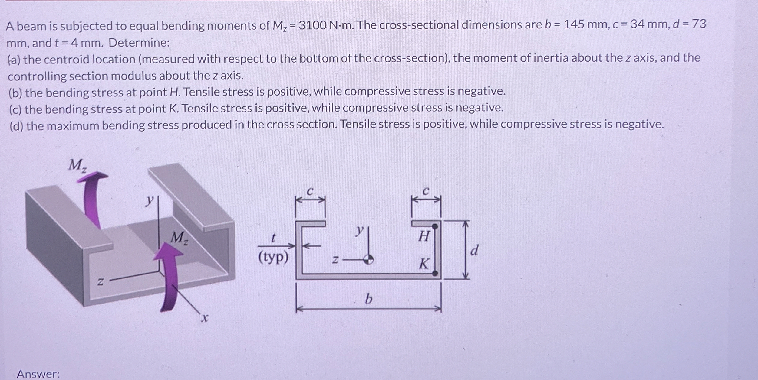 A beam is subjected to equal bending moments of M