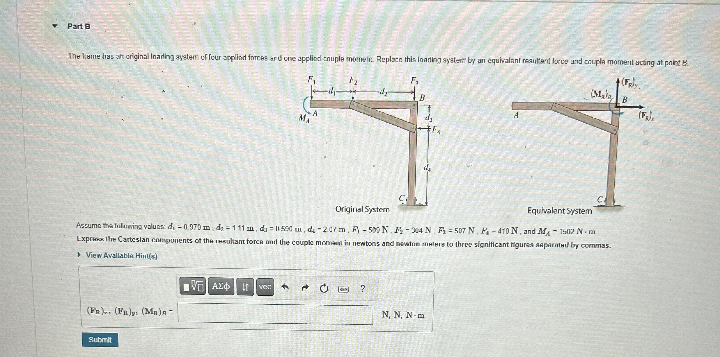 Part B The frame has ah original loading system