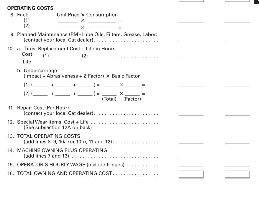 Hourly Owning & Operating Costs Estimation based