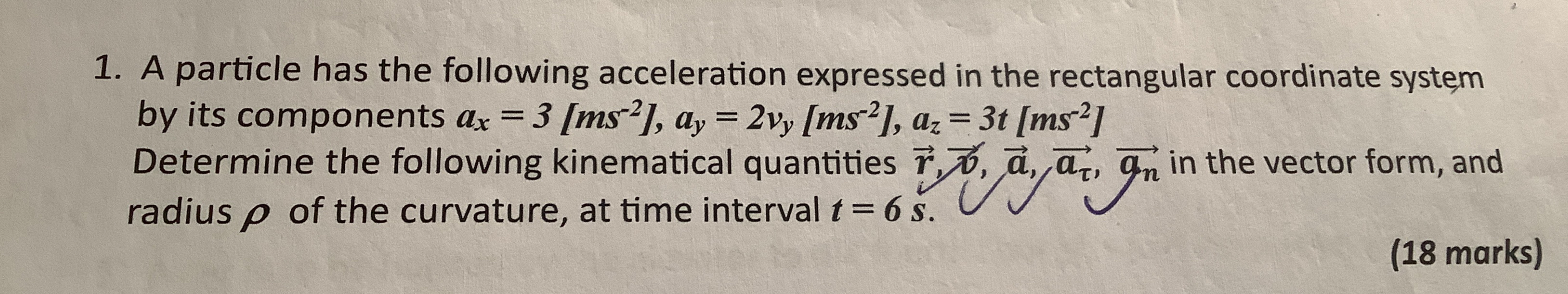 A particle has the following acceleration
