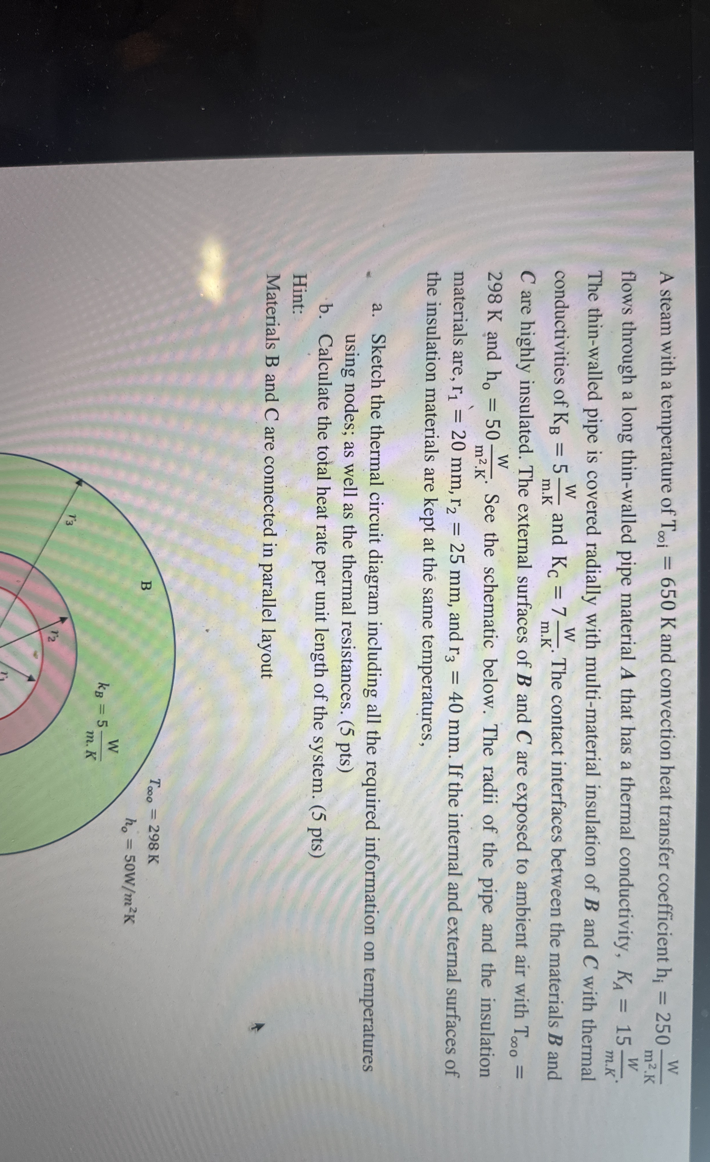 A steam with a temperature of T i = 6 5 0 K and
