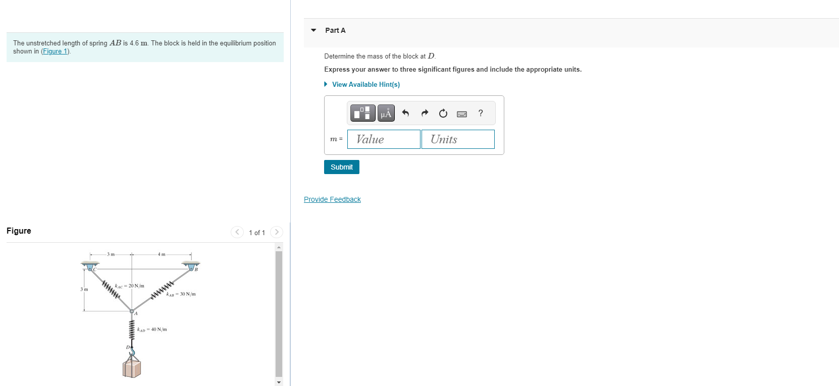 The unstretched length of spring A B is 4 . 6 m .