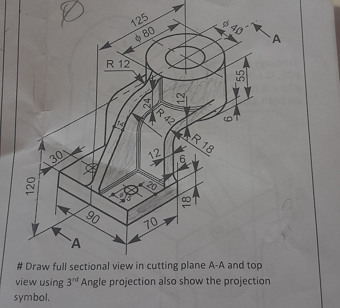 # Draw full sectional view in cutting plane A - A