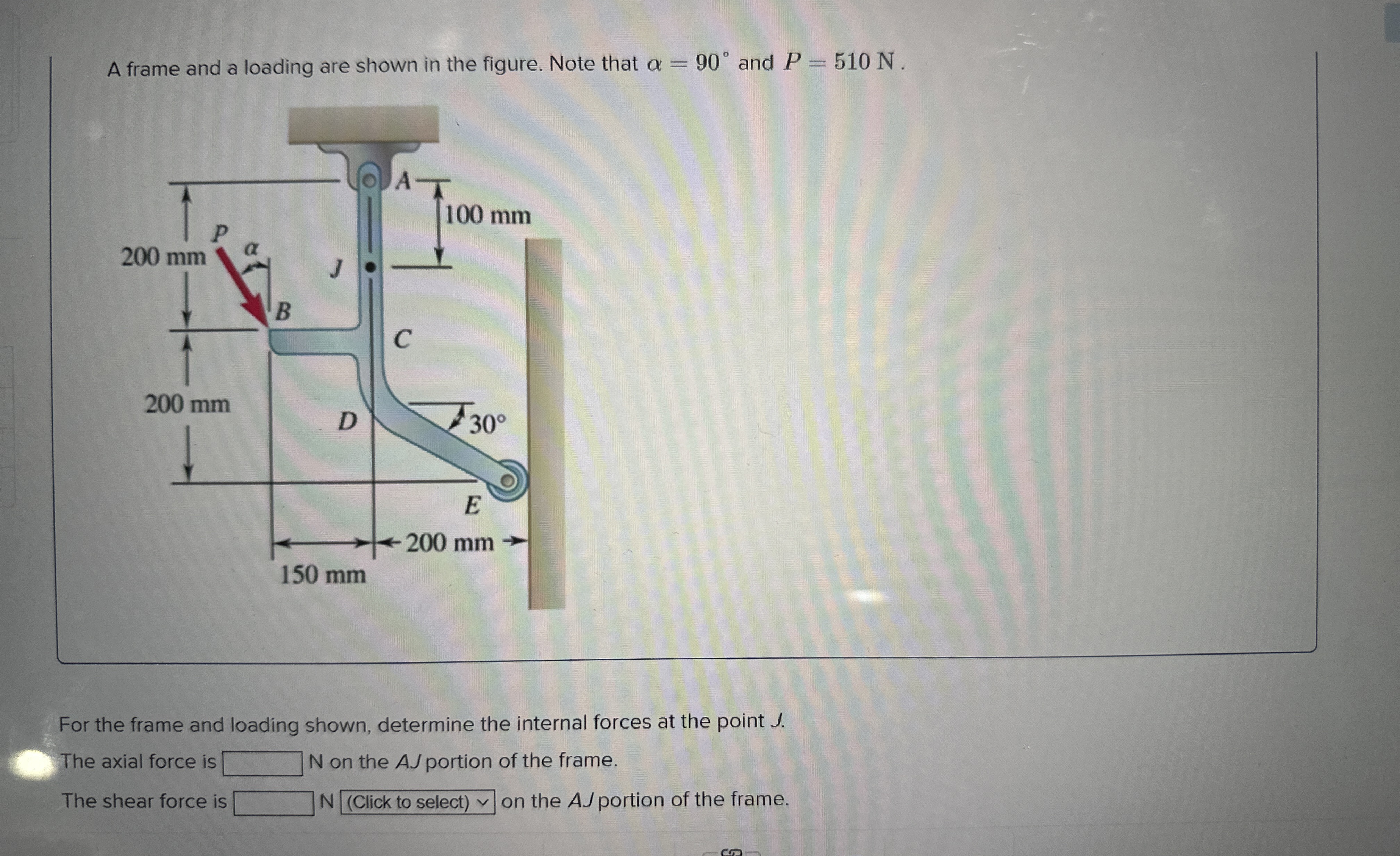 A frame and a loading are shown in the figure.