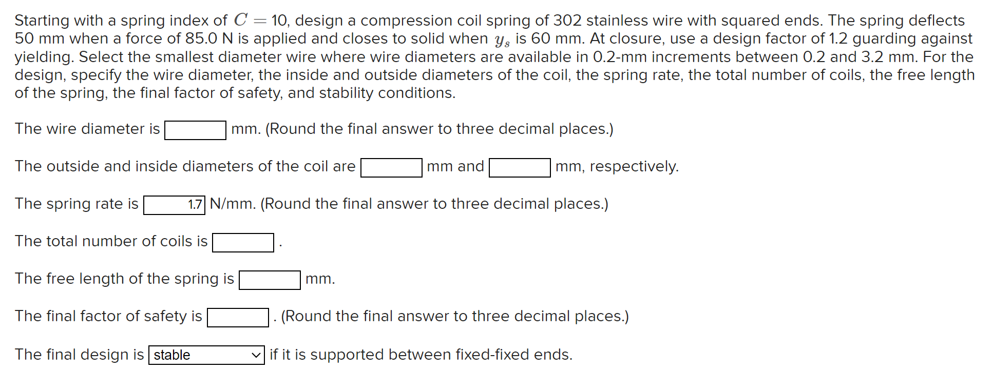 Starting with a spring index of \ ( C = 1 0 \ ) ,