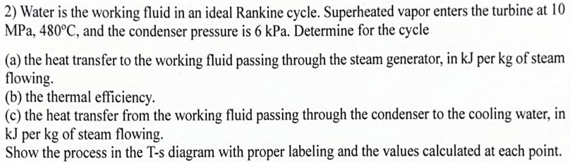 Water is the working fluid in an ideal rankine