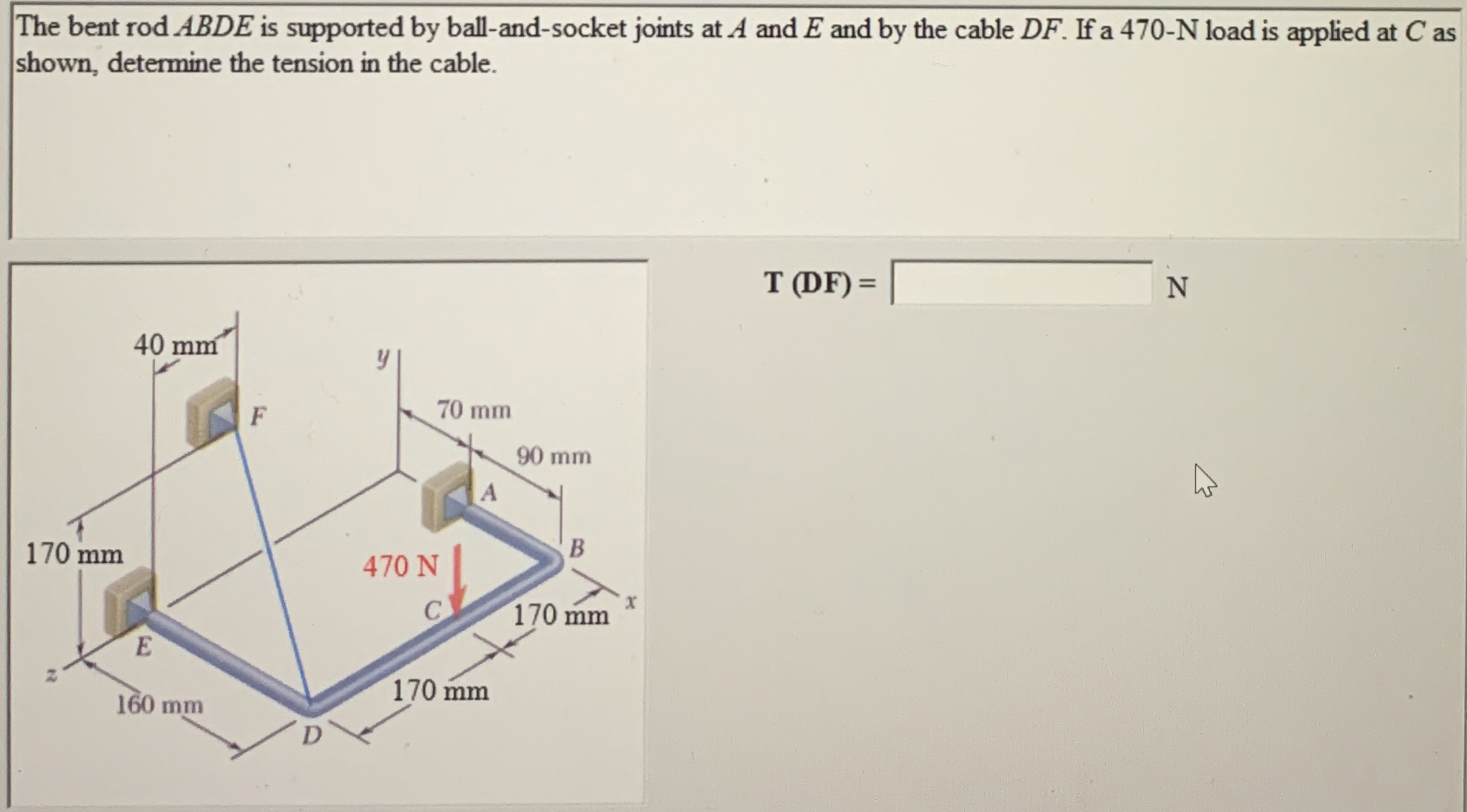 The bent rod ABDE is supported by ball - and -