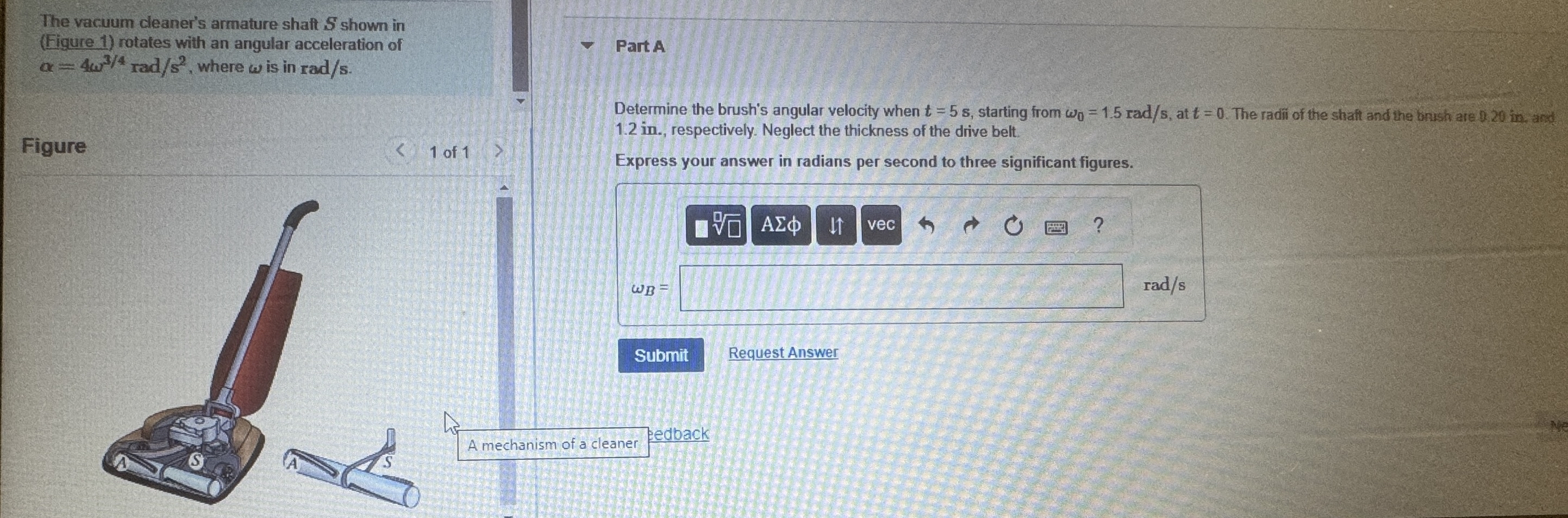 The vacuum cleaner's armature shat S shown in (