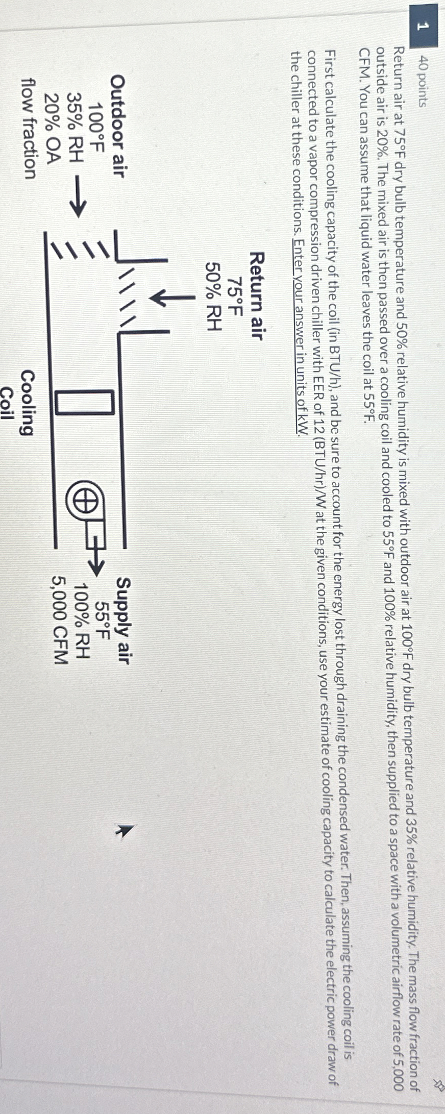 1 4 0 points Return air at 7 5 F dry bulb