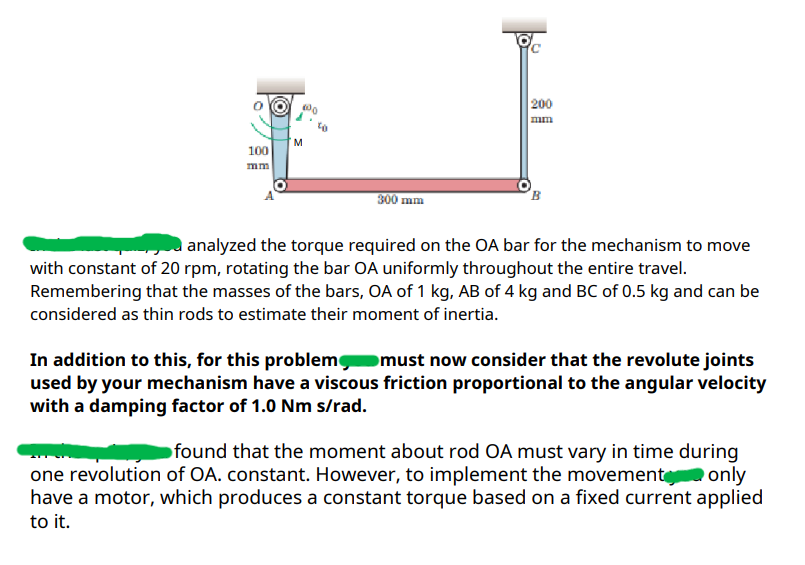 analyzed the torque required on the OA bar for